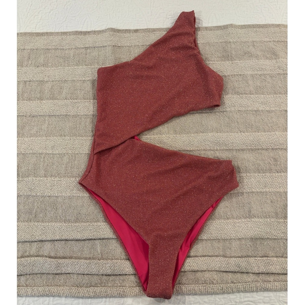 Beach Riot Celine Shine One Piece Swimsuit Sugar Plum Metallic Pink Medium NWOT - Picture 3 of 7